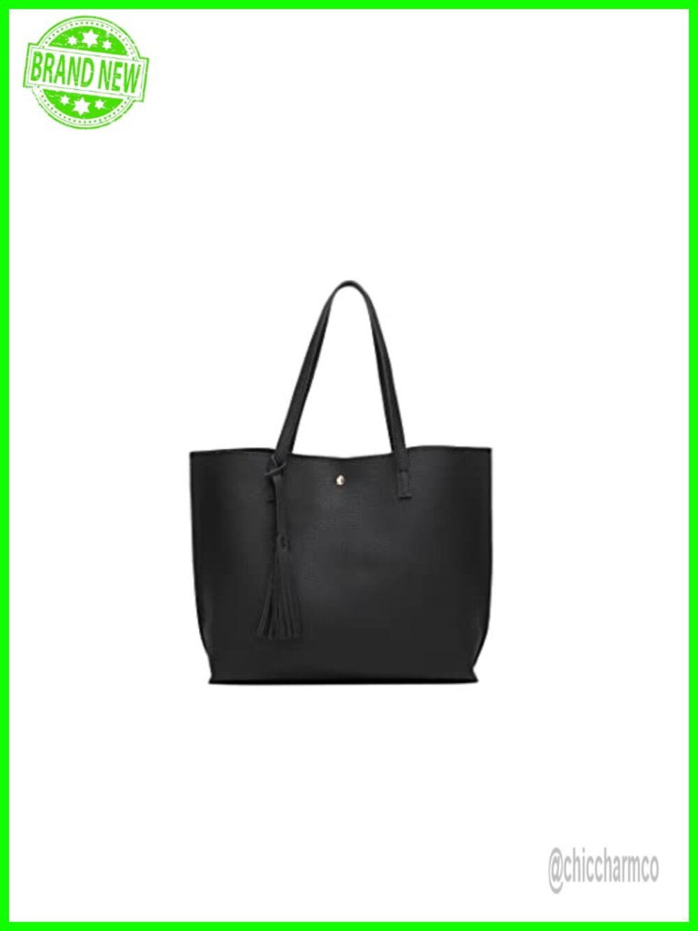 Faux Leather Tote Bag Big Capacity Tassel Shoulder Handbag for Travel Work